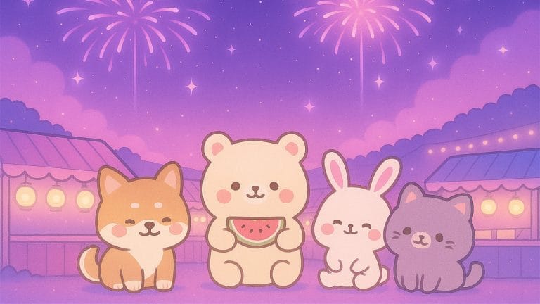 夏祭りとかわいい動物たちの夜