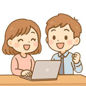 男女が一緒に仕事をするイラスト素材（PC作業・職場シーン）