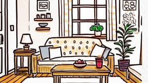 やさしい北欧風リビングのイラスト素材