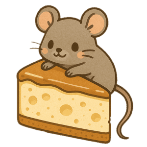 チーズケーキにちょこん♪ゆるかわネズミのイラスト素材