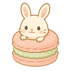 マカロンからひょっこり♪うさぎのスイーツ系アイコン素材