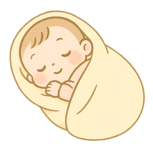 毛布に包まれた眠る赤ちゃんのやさしいイラスト素材