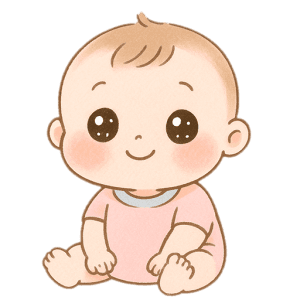おすわり赤ちゃんの笑顔イラスト素材（背景透過PNG）