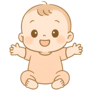 笑顔いっぱいの赤ちゃんイラスト素材（おすわりポーズ）