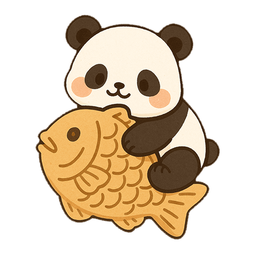 たい焼きを抱えるパンダのゆるかわイラスト素材