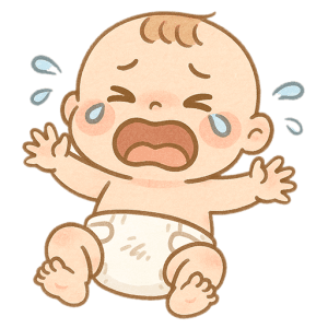 泣いている赤ちゃんのイラスト素材（おむつ姿）