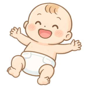 笑顔の赤ちゃんのイラスト素材（おむつ姿・背景透過PNG）