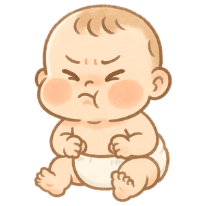 ふんばる赤ちゃんの表情イラスト（力をこめている顔）