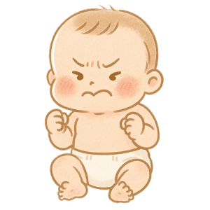 力んだ表情の赤ちゃんイラスト（背景透過PNG・512×512）
