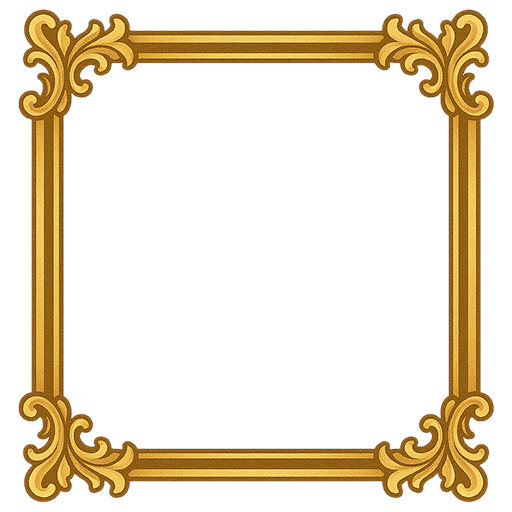 ゴールド装飾の四角フレーム素材（背景透過PNG）