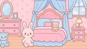 夢見るプリンセスのベッドルーム風イラスト素材（PNG）