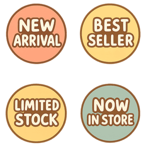 英語表記のPOP風商品ラベル素材（NEW・SALEなど全4種）