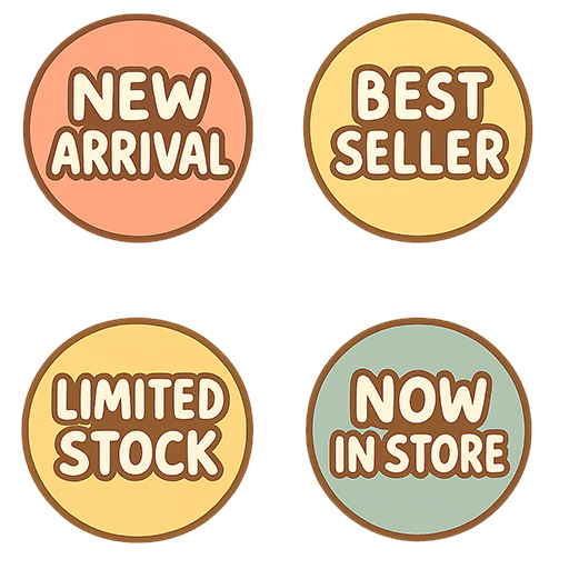 英語表記のPOP風商品ラベル素材（NEW・SALEなど全4種）