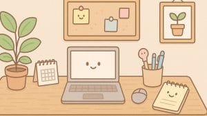 シンプルでかわいいデスクまわりのイラスト素材（ナチュラル配色）