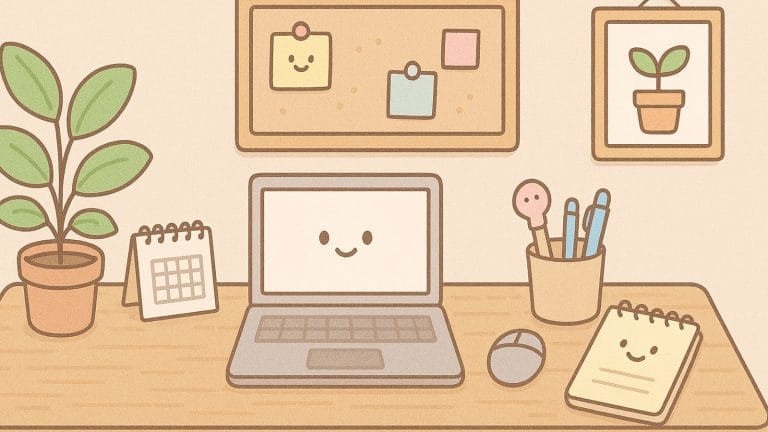 シンプルでかわいいデスクまわりのイラスト素材(ナチュラル配色)