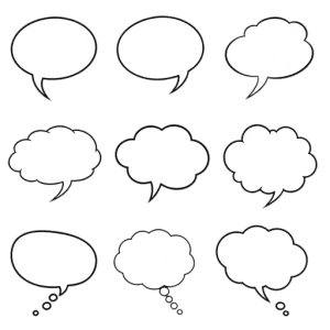 吹き出し・思考バブルの線画素材セット（背景透過PNG）