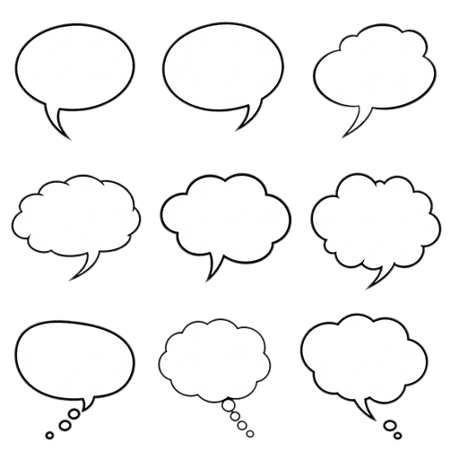 吹き出し・思考バブルの線画素材セット（背景透過PNG）