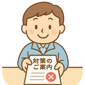 防犯対策のご案内をする職員のイラスト素材（背景透過PNG）