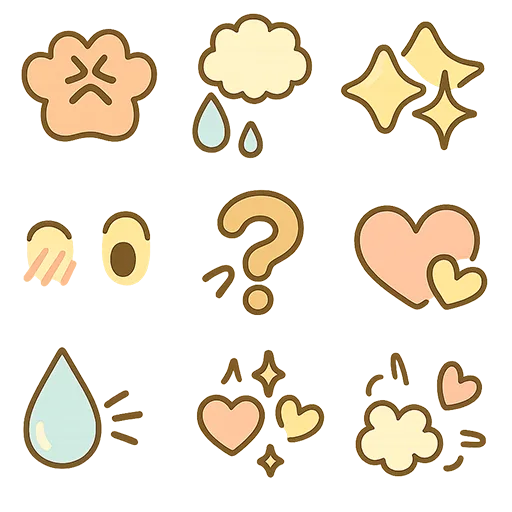 かわいい漫画風リアクション記号セット（背景透過PNG）