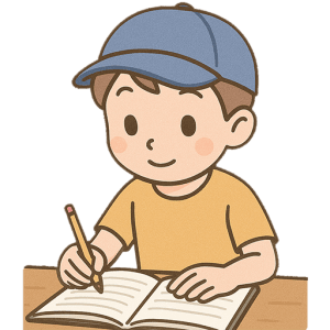 机で勉強する男の子のフリーイラスト素材（背景透過PNG）