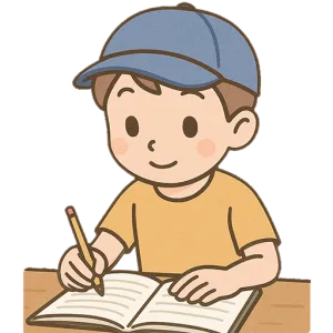 机で勉強する男の子のフリーイラスト素材（背景透過PNG）
