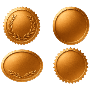銅色のメダル風シール素材セット（背景透過PNG）