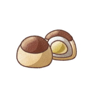 断面が見える栗まんじゅう風の和菓子イラスト素材（背景透過PNG）