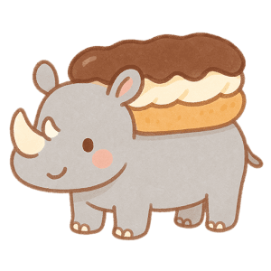 エクレアを背負ったサイの背景透過イラスト（PNG形式）