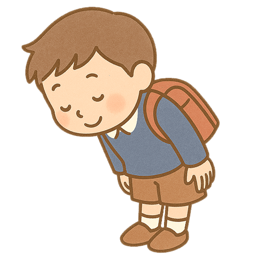 お辞儀をする小学生男の子の背景透過イラスト(PNG形式・512×512)