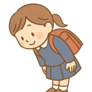 お辞儀をする小学生女の子の背景透過イラスト（PNG形式）