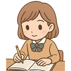 制服姿で勉強する女子学生のイラスト素材（背景透過PNG）