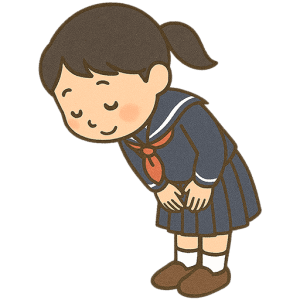 お辞儀をする女子中学生の背景透過イラスト（PNG形式）