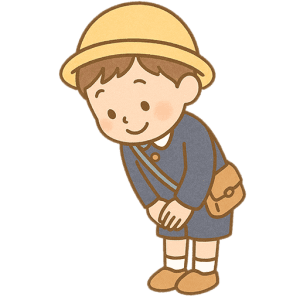 お辞儀をする幼稚園児男の子の背景透過イラスト（PNG形式）