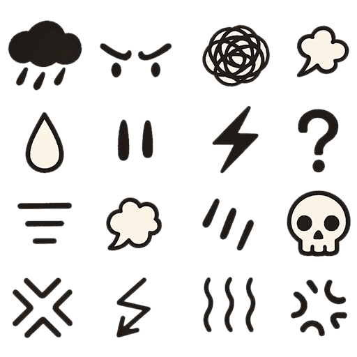 ネガティブ表現に使える漫画風記号素材セット（背景透過PNG）