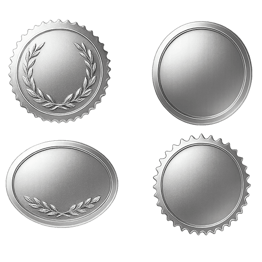 銀色のメダル風シール素材セット（背景透過PNG）