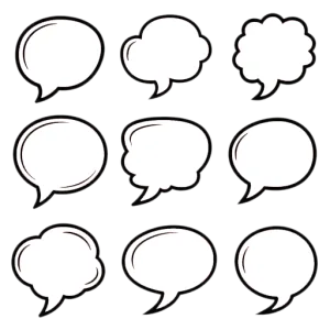 シンプルモノクロ吹き出しセット無料素材（背景透過PNG）