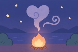 迎え火とハート型の煙の夜景背景イラスト（JPG形式フリー素材）