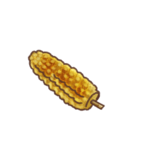 焼きとうもろこしの手描き風イラスト素材（背景透過PNG・512×512）