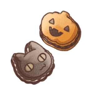 黒猫とジャック・オー・ランタンのハロウィンクッキー素材（背景透過PNG）