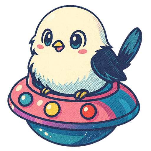 UFOに乗ったレトロなシマエナガのイラスト(背景透過・PNG)