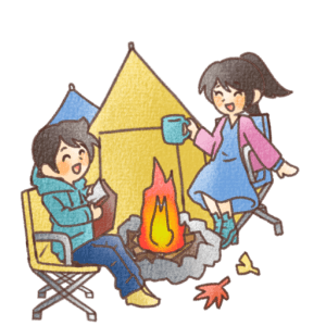 秋キャンプを楽しむ子どもたちのイラスト(背景透過PNG)