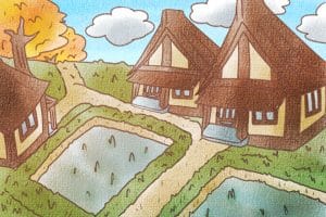 秋の田舎風景イラスト素材(JPG形式・1350×900px)