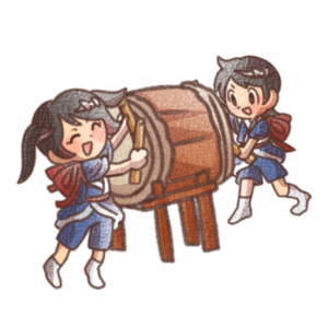 和太鼓を楽しむ子どもたちのイラスト素材(背景透過PNG)