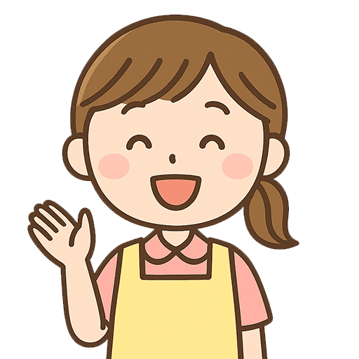 笑顔で手を振る女性保育士のイラスト素材(背景透過PNG・512×512)