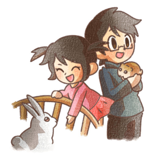 ふれあい動物園を楽しむ子どもたちのイラスト(背景透過PNG)