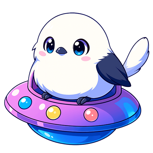 UFOに乗るシマエナガの無料イラスト素材(背景透過PNG)