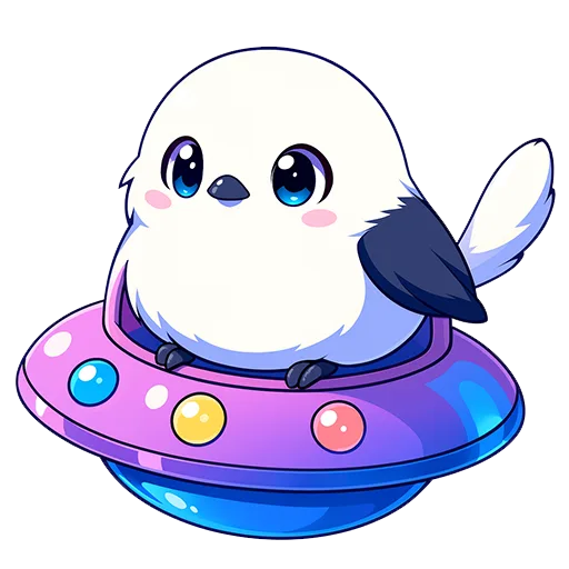 UFOに乗るシマエナガの無料イラスト素材（背景透過PNG）