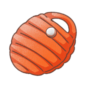 オレンジ色の湯たんぽが丸みのある形で描かれたイラスト。手書き風のやさしいタッチと温かみのある配色が特徴のデザイン