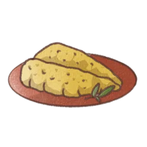 白い皿に盛られた黄色い数の子のイラスト。やわらかい色合いで描かれた、和風でシンプルな手書き風デザイン