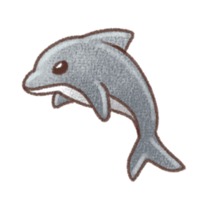 体を丸めてジャンプする水色と白のイルカ。イルカ 無料イラスト シンプルスタイル